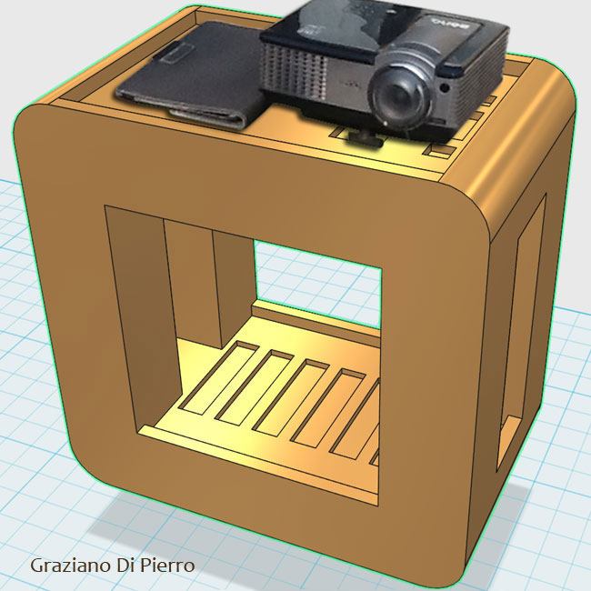 disegno del carrello in 3D, con tablet e proiettore