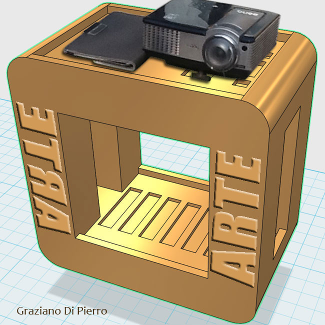 disegno del carrello in 3D, con tablet, proiettore e scritta ARTE