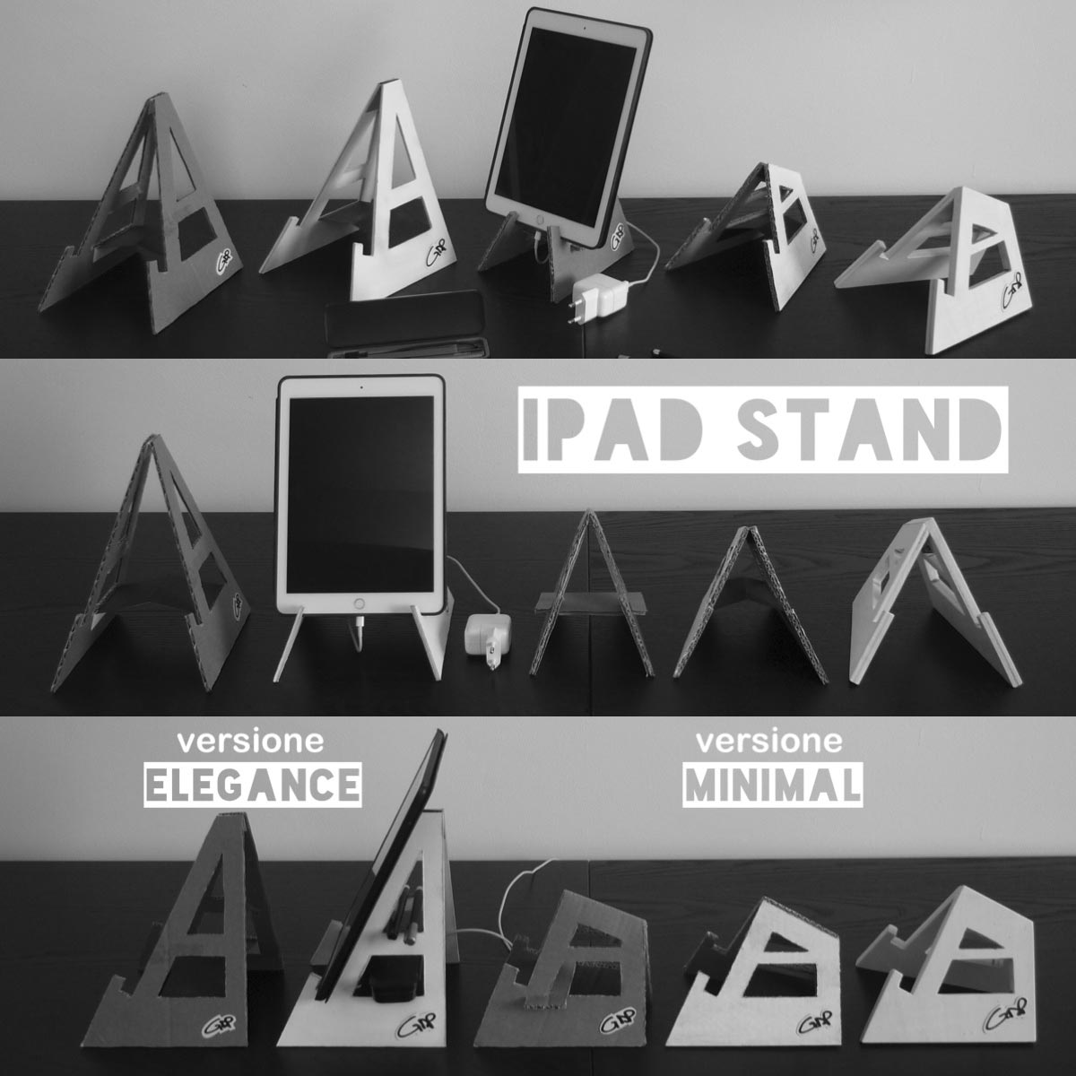 l'iPad Stand è stato realizzato in due versioni: una ELEGANCE ed una MINIMAL