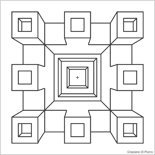 disegno dei quadrati sui 4 solidi mediani per preparare la successiva modifica