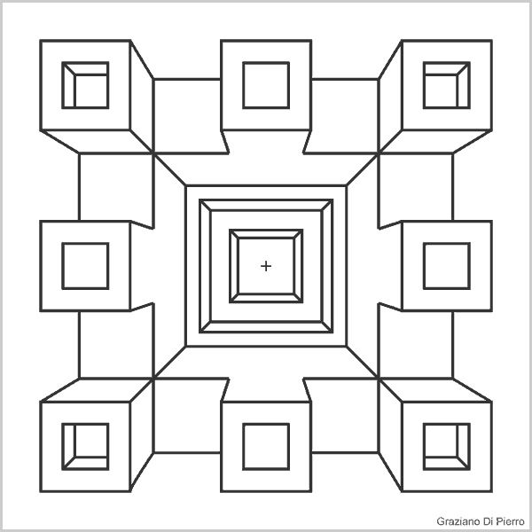 fase n.8: preparazione della modifica dei 4 solidi mediani disegno dei quadrati sui 4 solidi mediani per preparare la successiva modifica