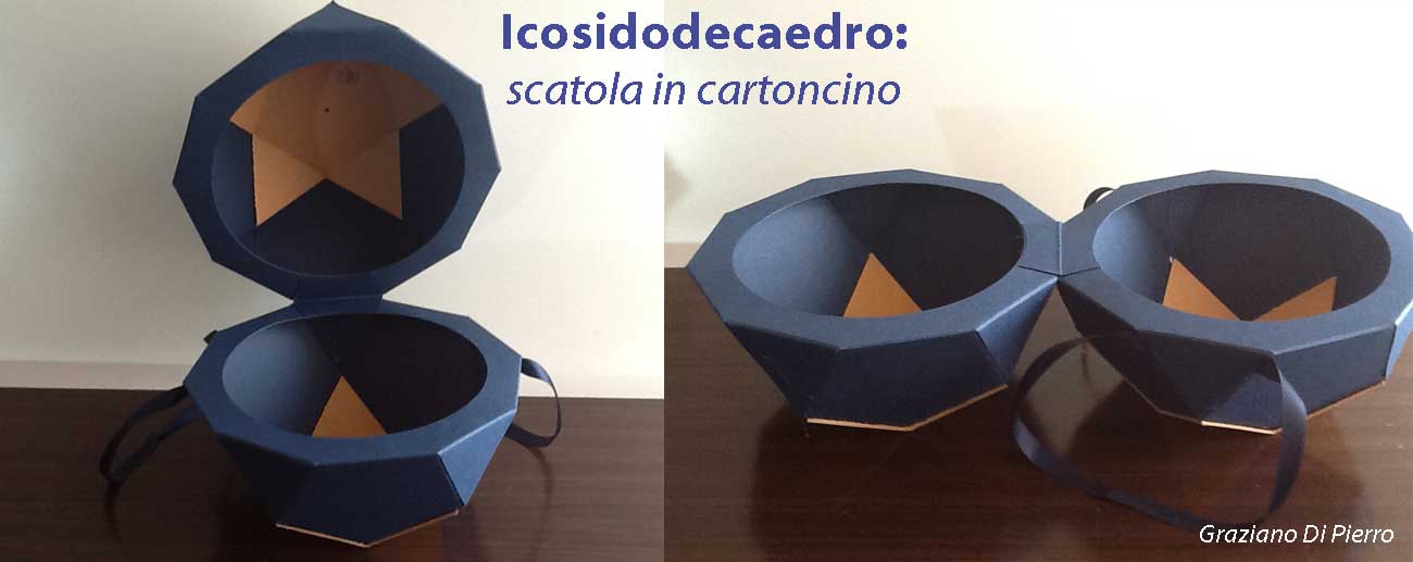 scatola poliedrica in cartoncino con la forma di un icosidodecaedro